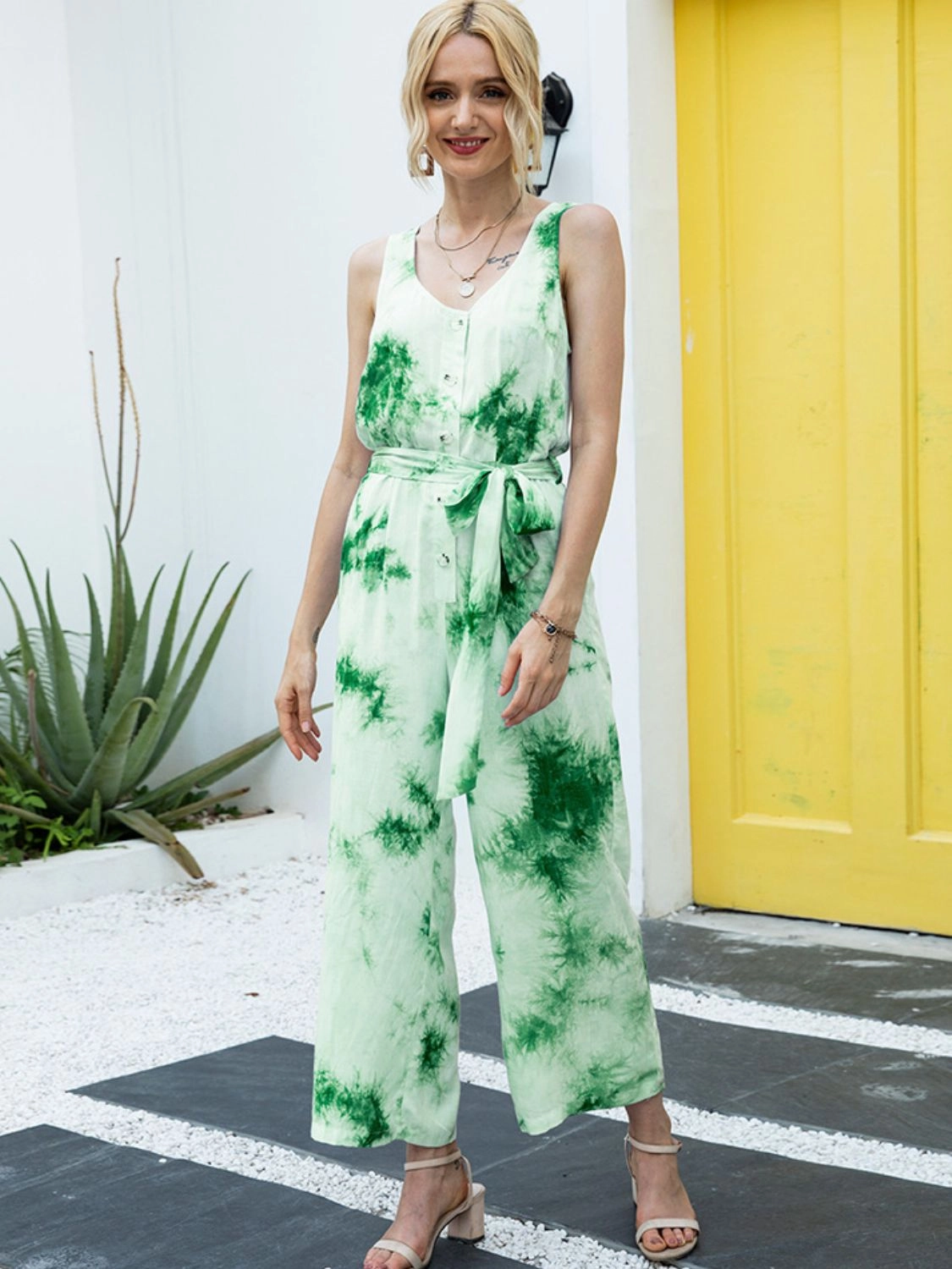Ivy Lane Tie-Dye Tie Waist Sleeveless Jumpsuit Shop Todays Picks Sweet Deal Inside
