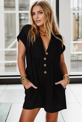 Pocketed V-Neck Short Sleeve Romper Hot Sale Today