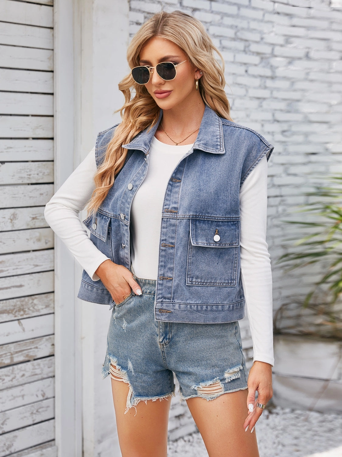 Trending Hot Deal Deal Frenzy Today Cap Sleeve Denim Jacket With Pockets