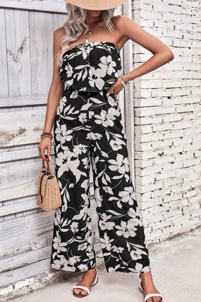Flash Sale Now Perfee Floral Strapless Wide Leg Jumpsuit