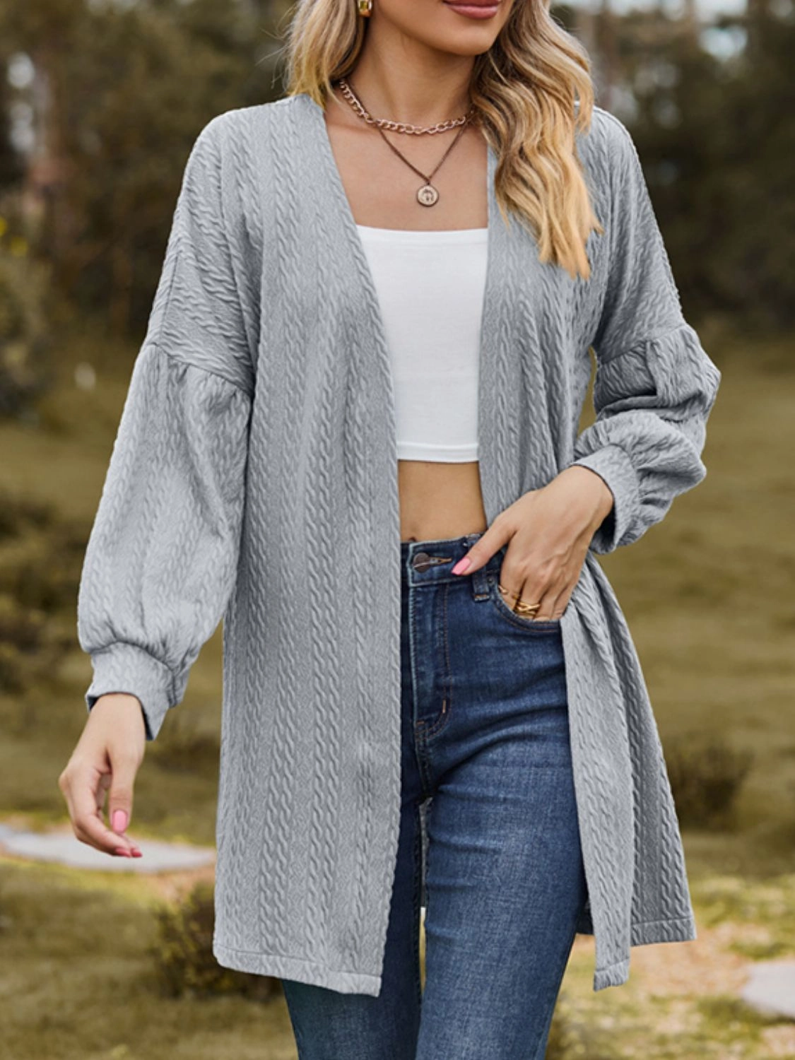 Textured Open Front Dropped Shoulder Cardigan Grab Todays Deal