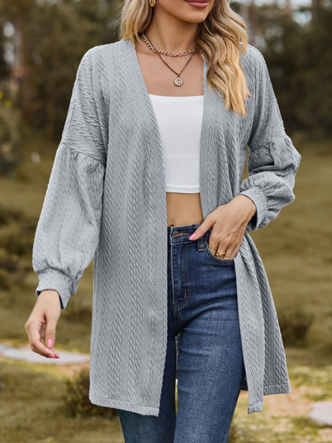 Textured Open Front Dropped Shoulder Cardigan Exclusive Online Discount Limited Stock Deals