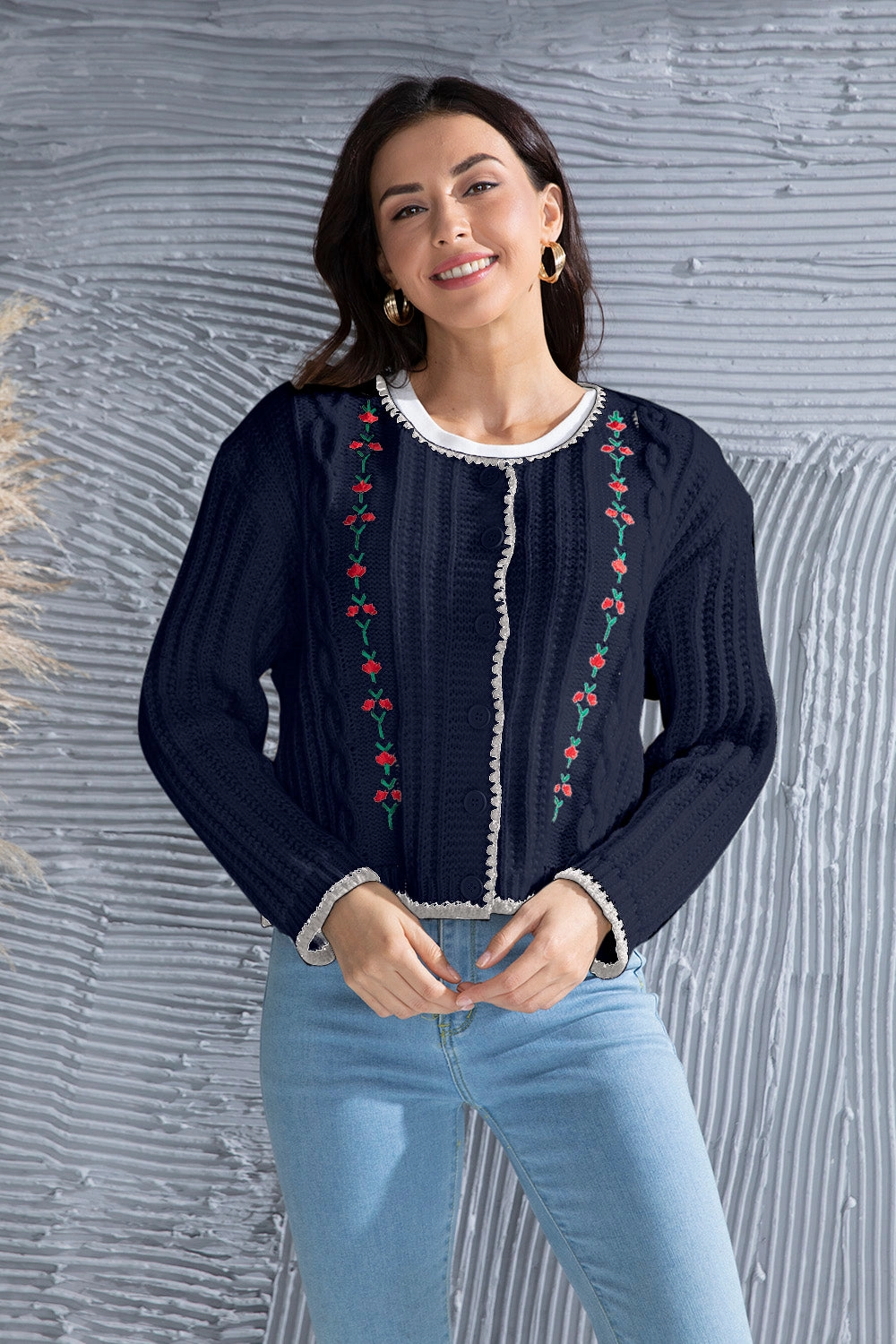 Graphic Cable-Knit Button Up Cardigan MustHave Deals