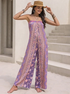 Tied Printed Tube Wide Leg Jumpsuit Hot Pick Online Perfect Gift Offer