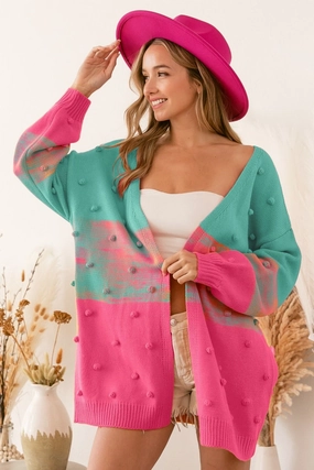 Bibi Color Block Ponpon Sweater Cardigan Limited Time Offer Today Only Steal