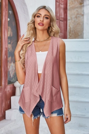 Special Online Offer Limited Stock Deals Eyelet Open Front Sleeveless Cardigan