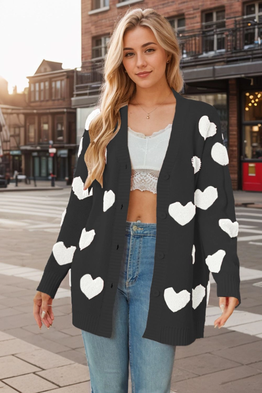 Heart Button Down Long Sleeve Cardigan Shop Smart Deals