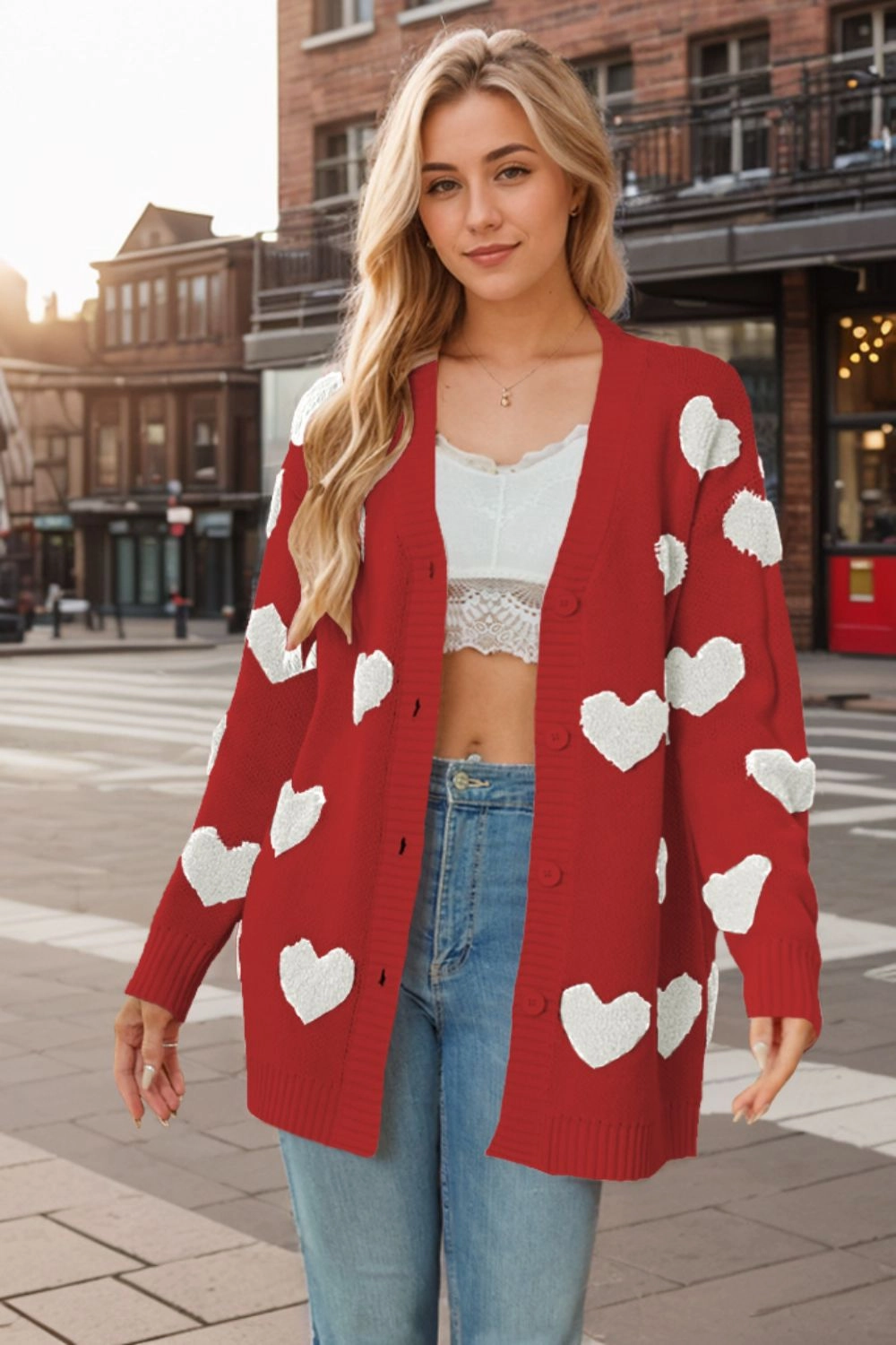 Price Slash Today Heart Button Down Long Sleeve Cardigan