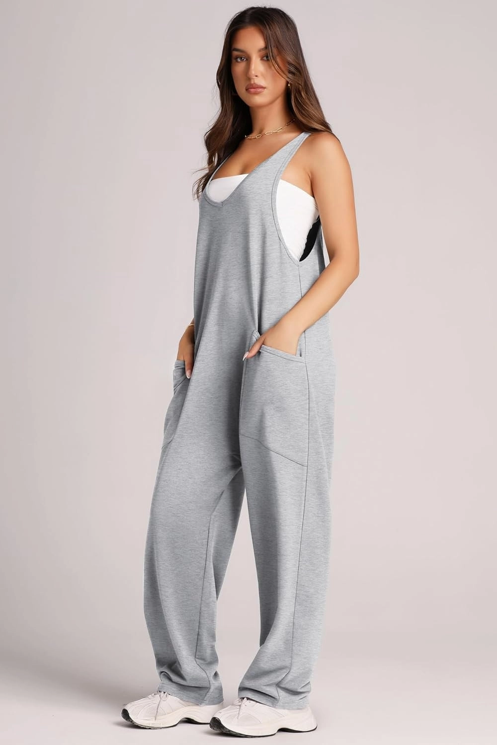 Lovelet Wide Strap Jumpsuit With Pockets Best Deal Online