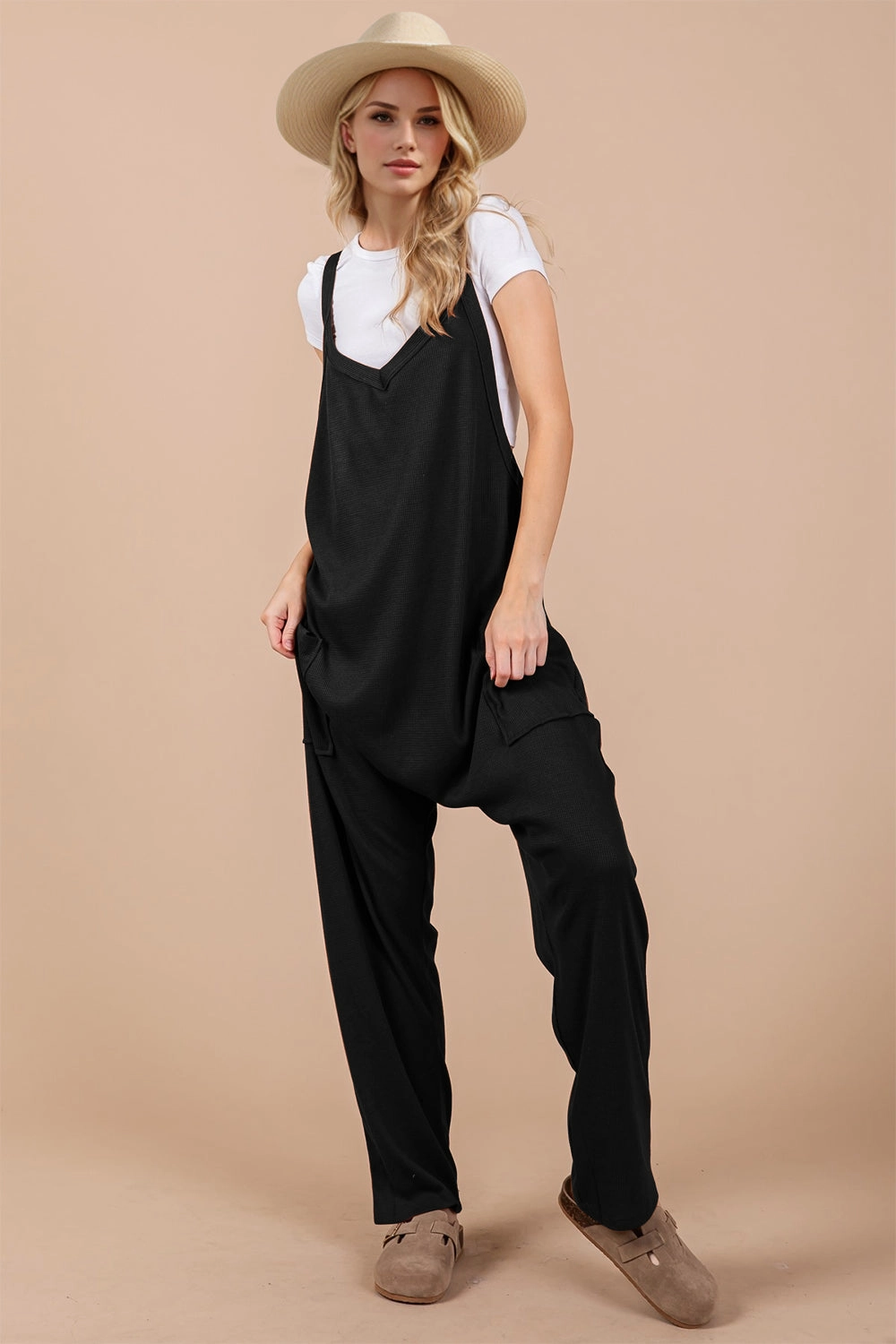 GiftWorthy Sale Oh Full Size V-Neck Wide Strap Overalls With Pockets