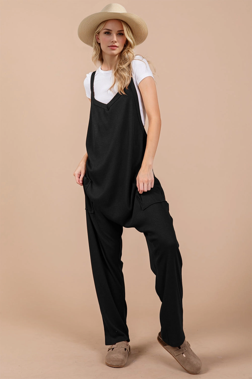 MustHave Deals Oh Full Size V-Neck Wide Strap Overalls With Pockets