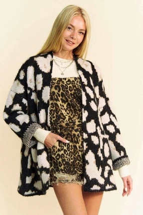 Hot Offer Frenzy Davi & Dani Leopard Open Front Long Sleeve Cardigan