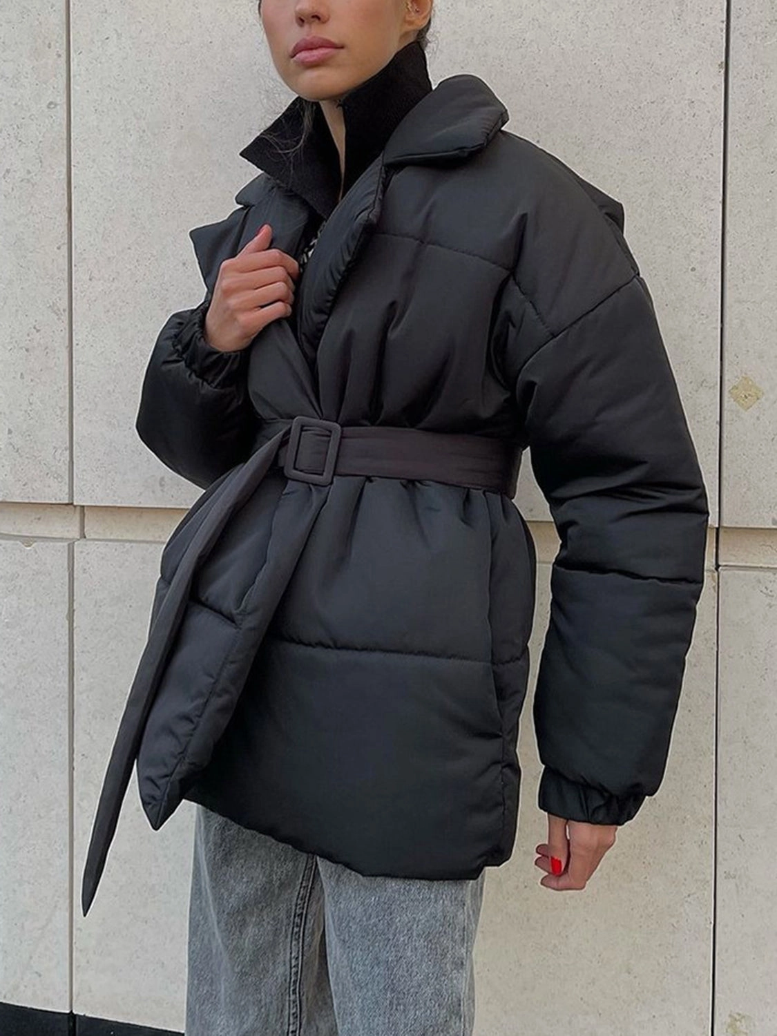 Special Online Offer Puffer Long Sleeve Winter Coat With Belt