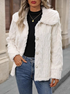 Fuzzy Texture Button Up Collared Neck Coat Hot Deal Alert Special Surprise Sale