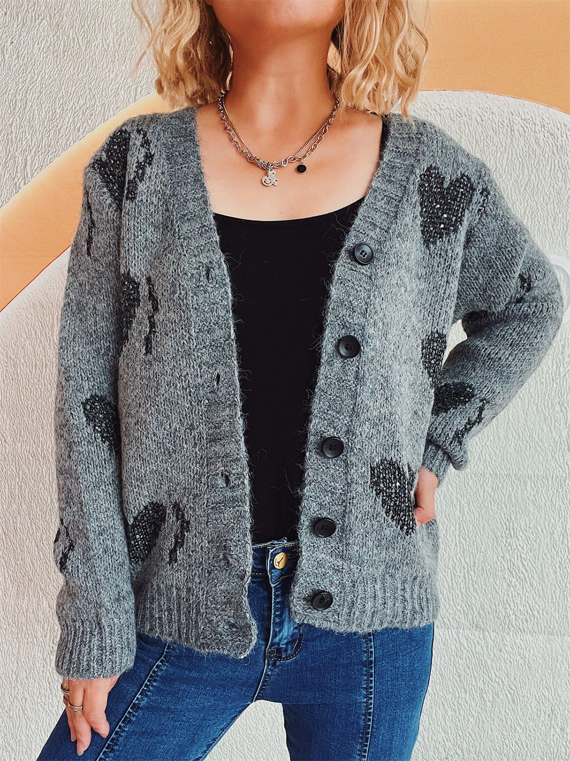 Heart Button Up Long Sleeve Cardigan Price Drop Alert Shop Smart Deals