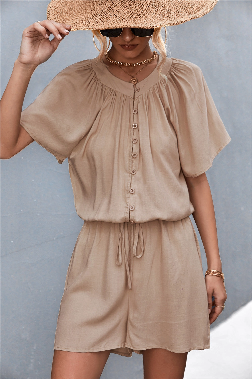 Grab the Deal Now Sweet Deal Today Buttoned Gather Detail Romper
