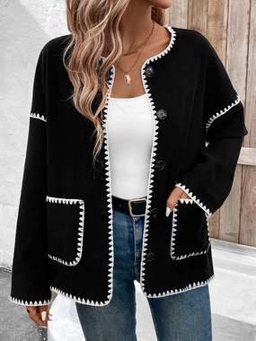 Perfee Pocketed Contrast Button Up Jacket Weekend Sale Special