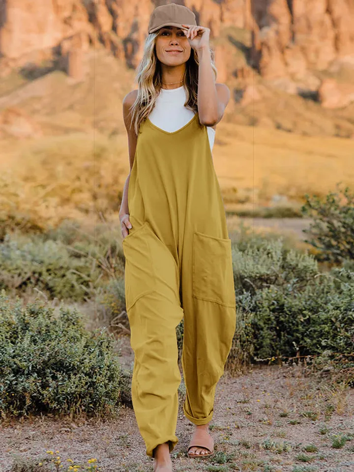 Double Take Full Size Sleeveless V-Neck Pocketed Jumpsuit Clearance Steal Today