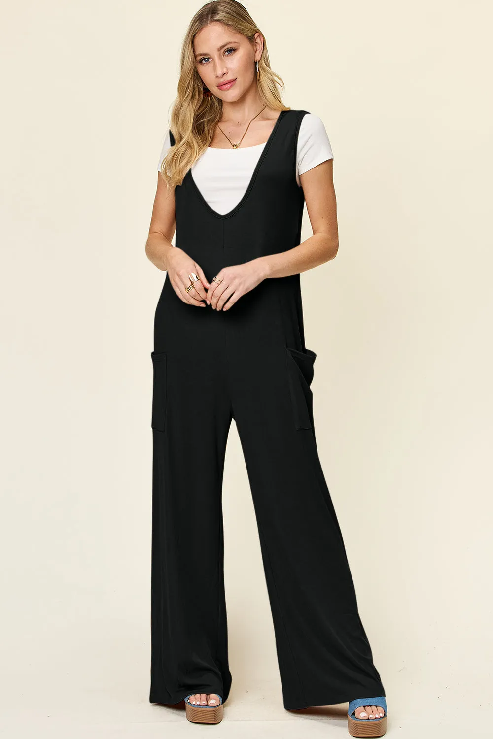 Flash Offer Today MustHave Deal Double Take Full Size Sleeveless Wide Leg Jumpsuit With Pockets