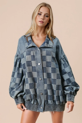 Double Take Checkered Button Up Denim Jacket Grab Your Hot Pick