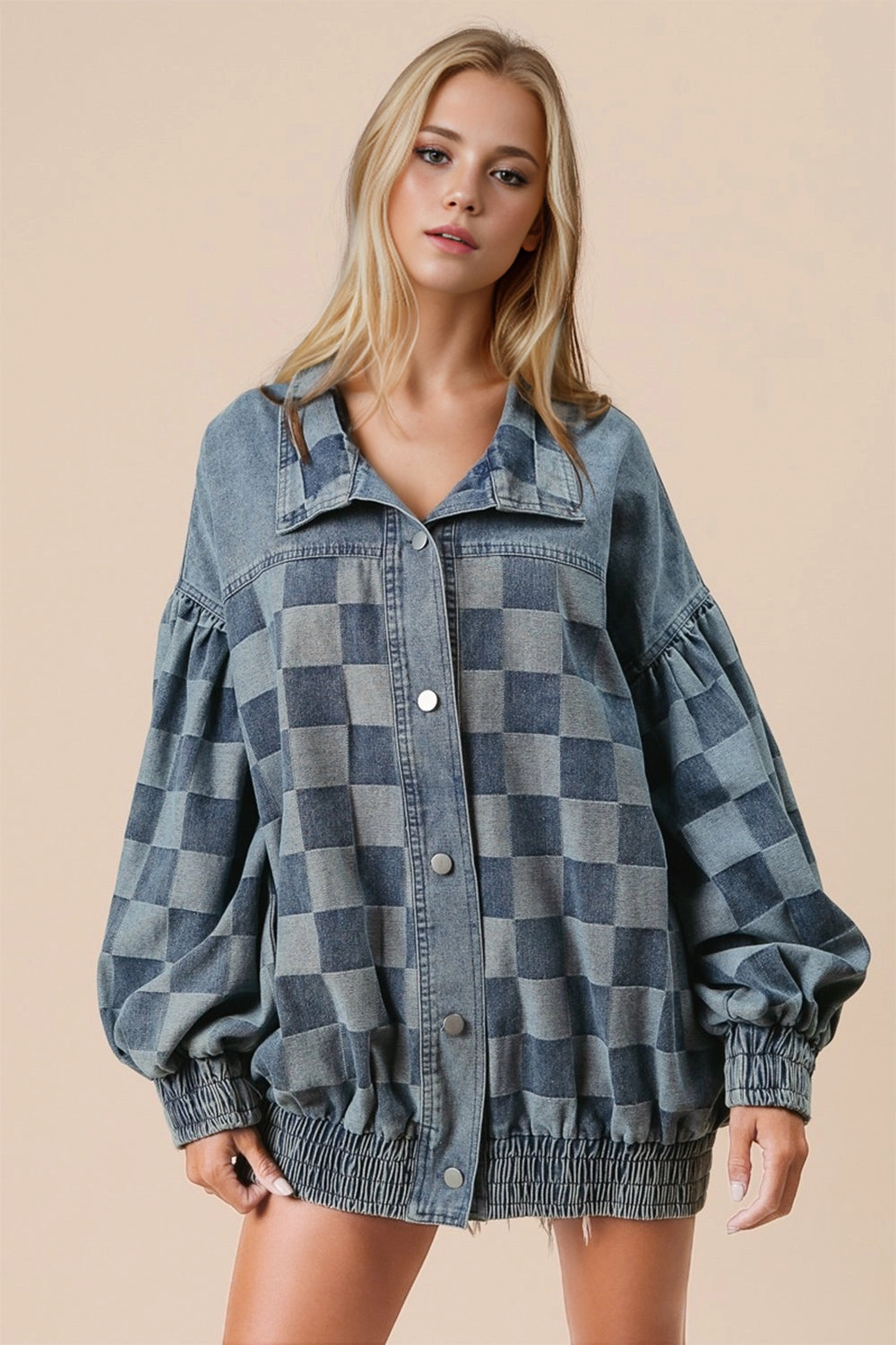 Double Take Checkered Button Up Denim Jacket Grab Your Hot Pick