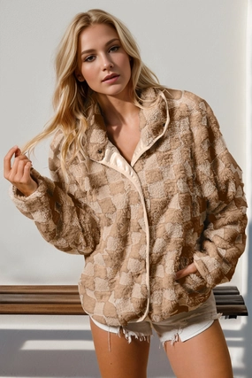 Best Price Online Double Take Checkered Long Sleeve Fuzzy Jacket