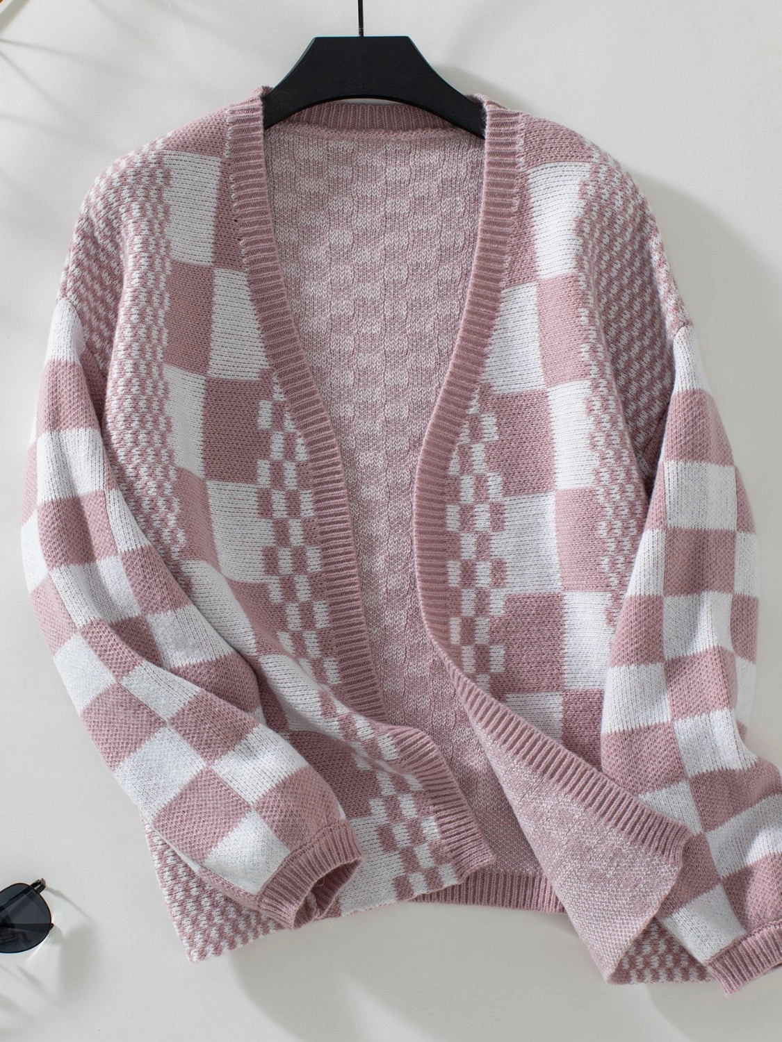 Double Take Checkered Open Front Dropped Shoulder Cardigan Big Savings Event