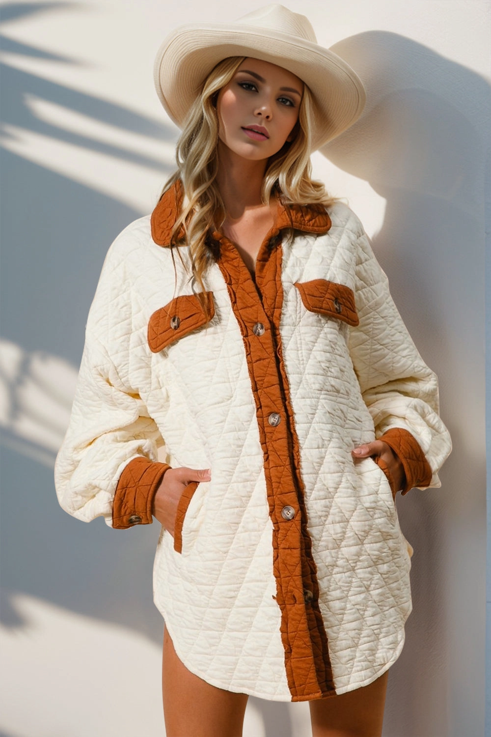 Dont Wait Save Today Double Take Full Size Contrast Button Up Quilted Shacket