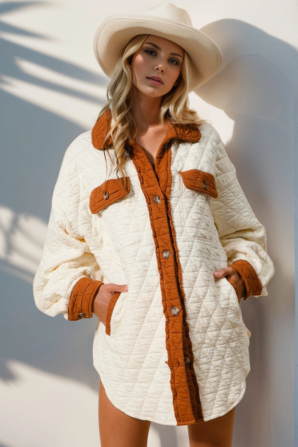 Double Take Full Size Contrast Button Up Quilted Shacket Hot Sale Frenzy Dont Miss This Steal