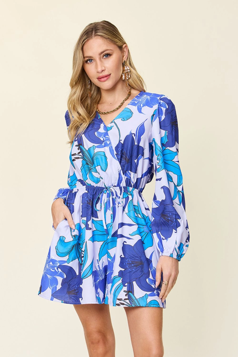 MustHave Gift Ideas Double Take Full Size Floral Long Sleeve Romper With Pockets