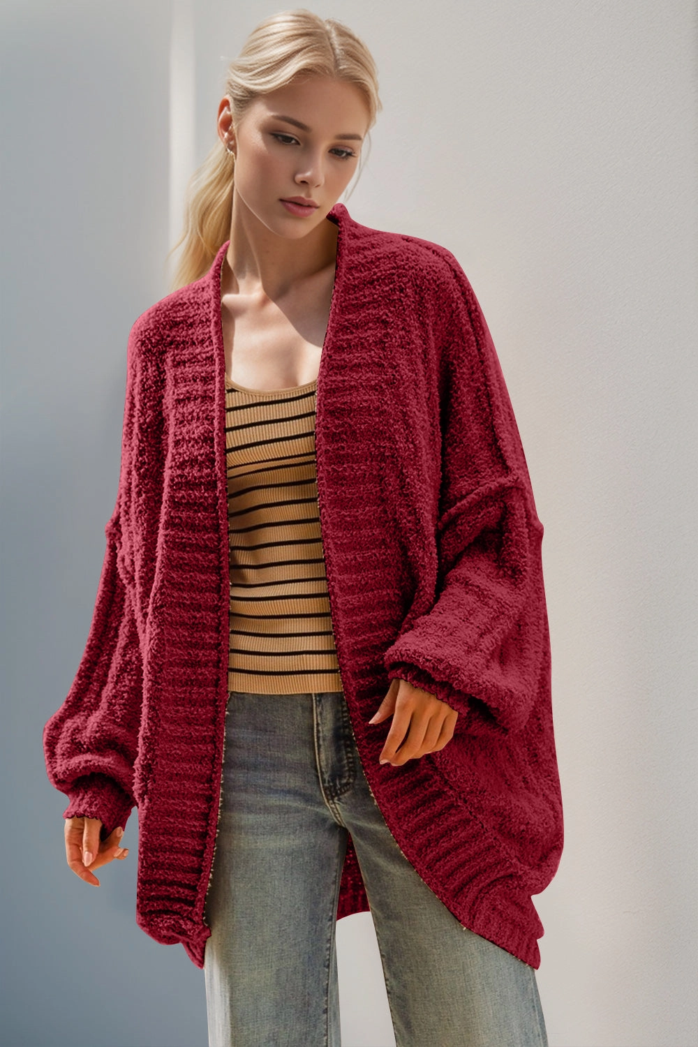 Shop Hot Deals Double Take Full Size Open Front Long Sleeve Cardigan