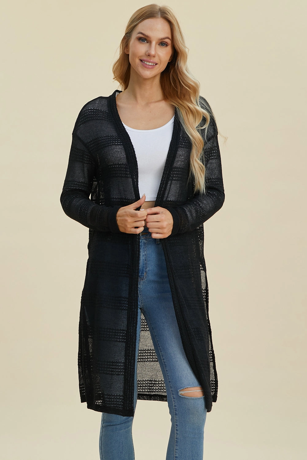 Double Take Full Size Open Front Longline Cardigan Hot Sale Frenzy Price Drop Today