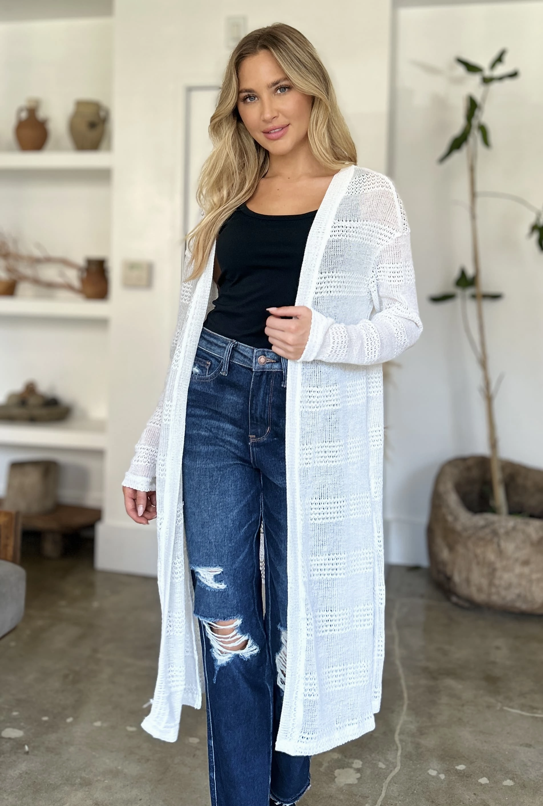 Hot Offer Inside Double Take Full Size Open Front Longline Cardigan