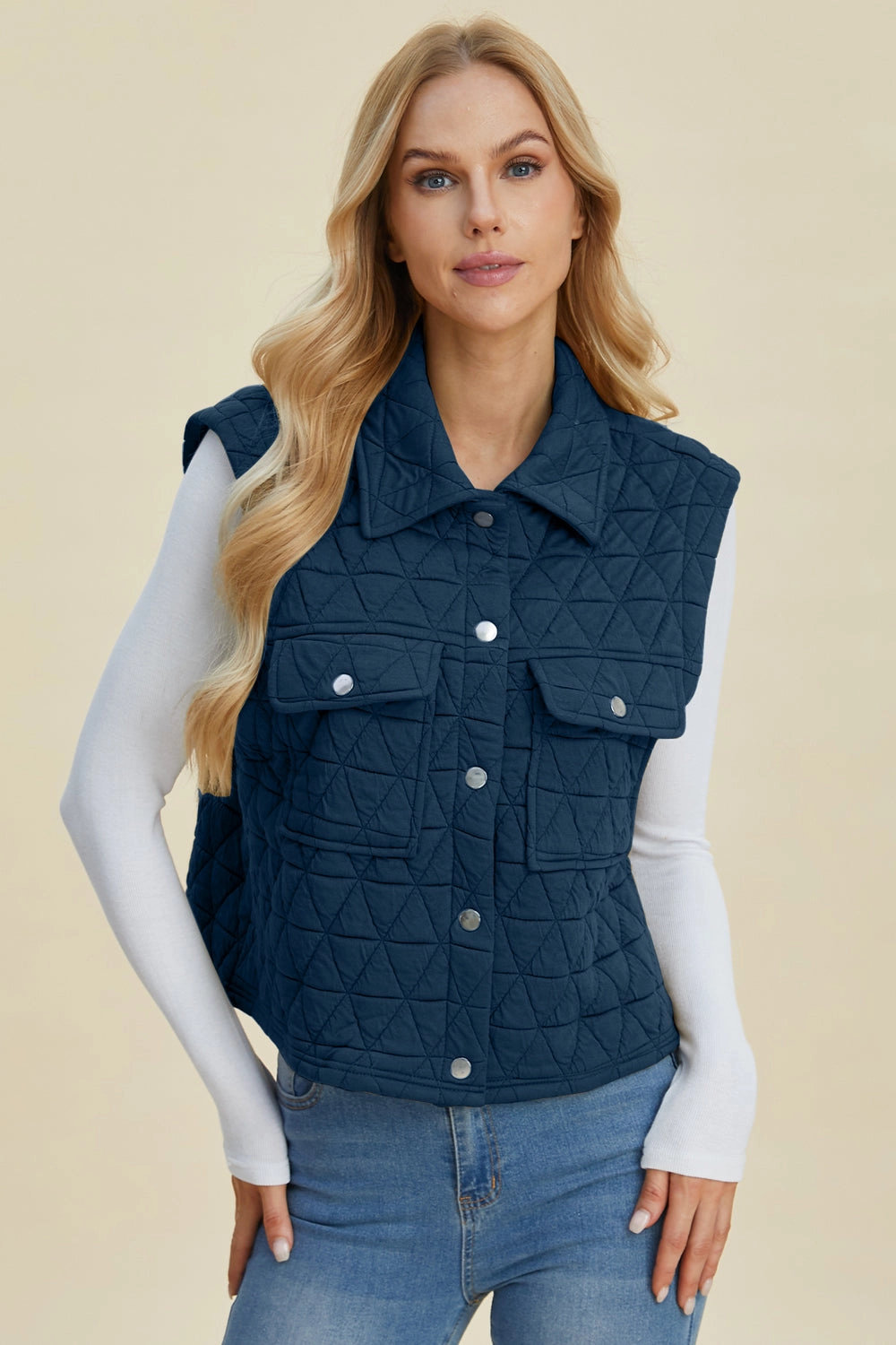 Grab Your Deal Today Double Take Full Size Pocketed Texture Snap Down Vest Coat