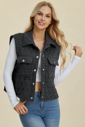 Clearance Steal Today Clearance Sale Double Take Full Size Pocketed Texture Snap Down Vest Coat