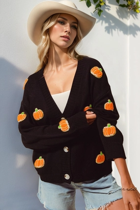 Price Drop Frenzy Online Exclusive Offer Double Take Full Size Pumpkin Button Up Long Sleeve Cardigan