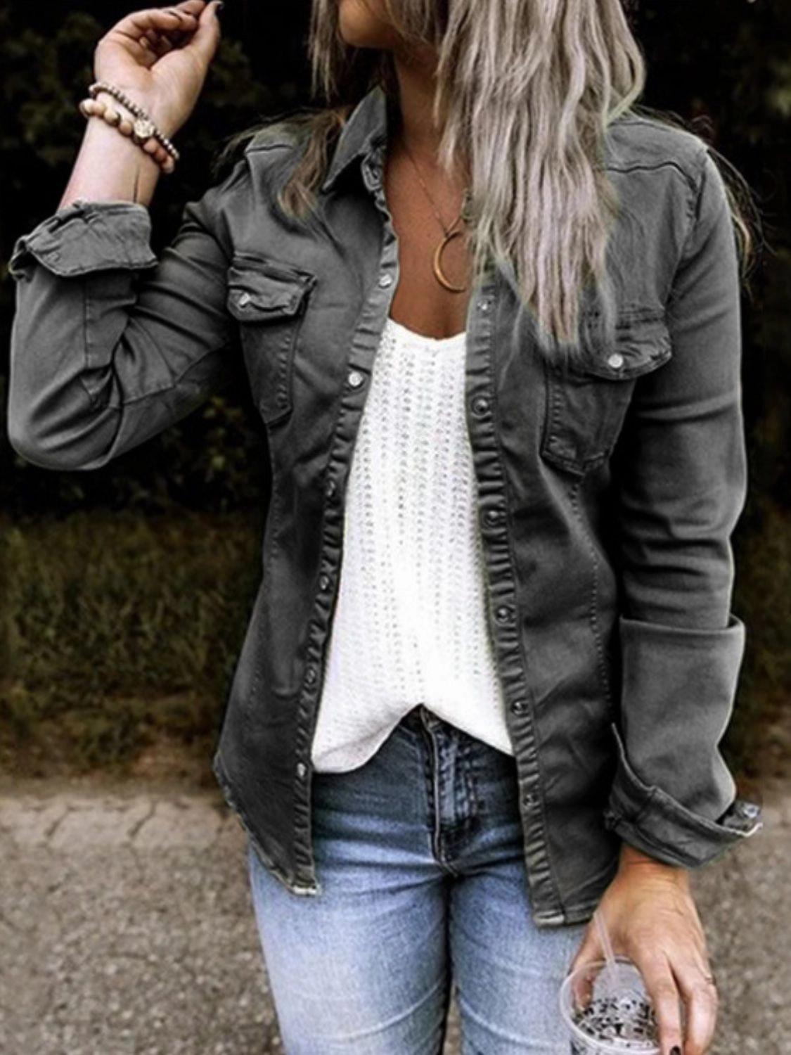 Double Take Full Size Snap Down Long Sleeve Shacket Dont Miss Hot Deals Today Only Hot Pick