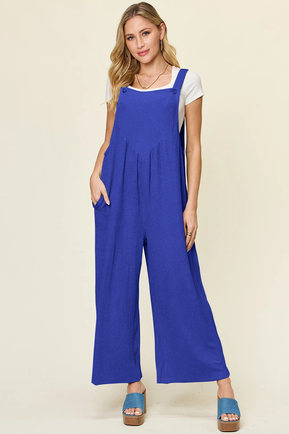 Double Take Full Size Texture Sleeveless Wide Leg Overall Todays Special Savings Deal of the Day