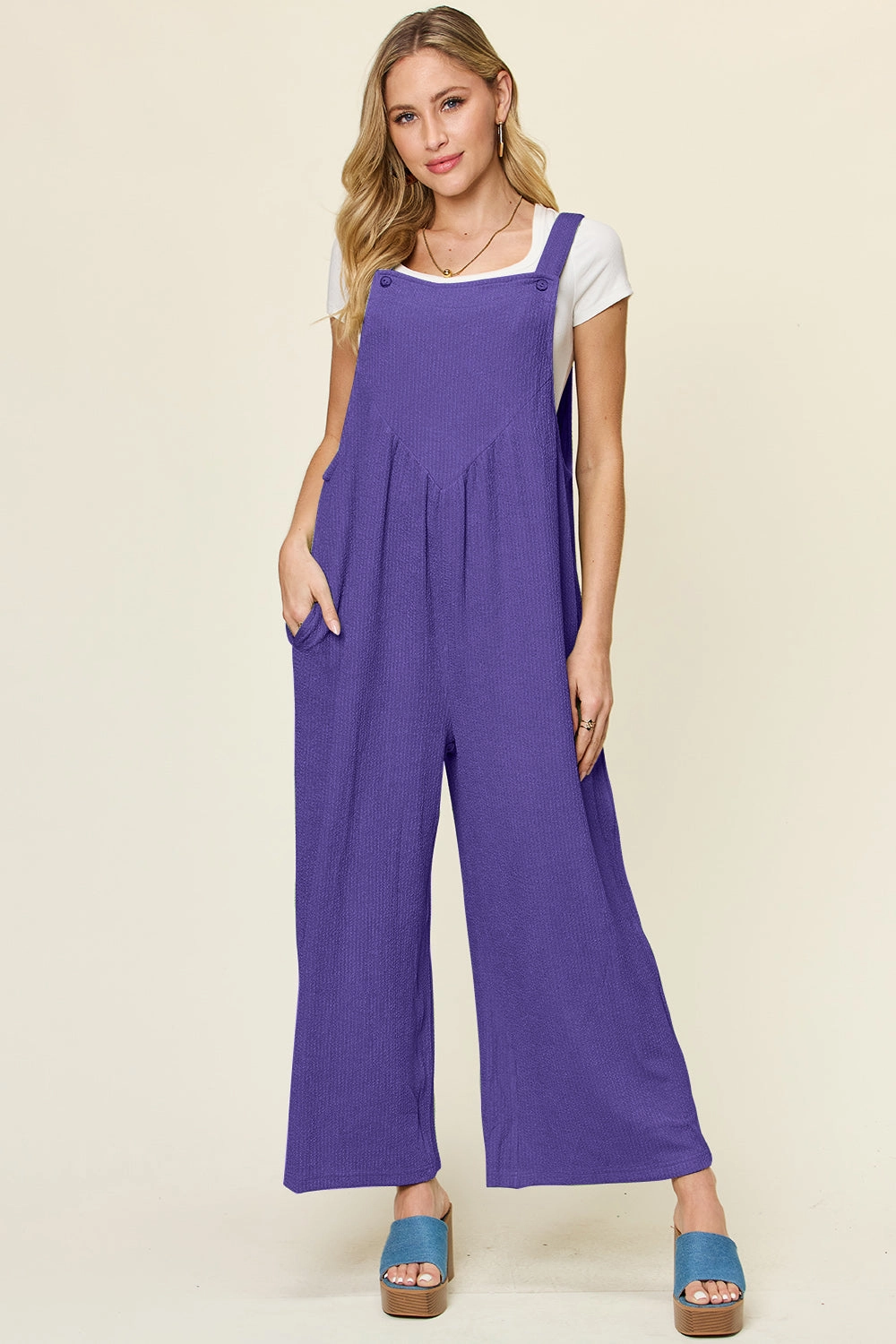 Double Take Full Size Texture Sleeveless Wide Leg Overall Hot Offer Event