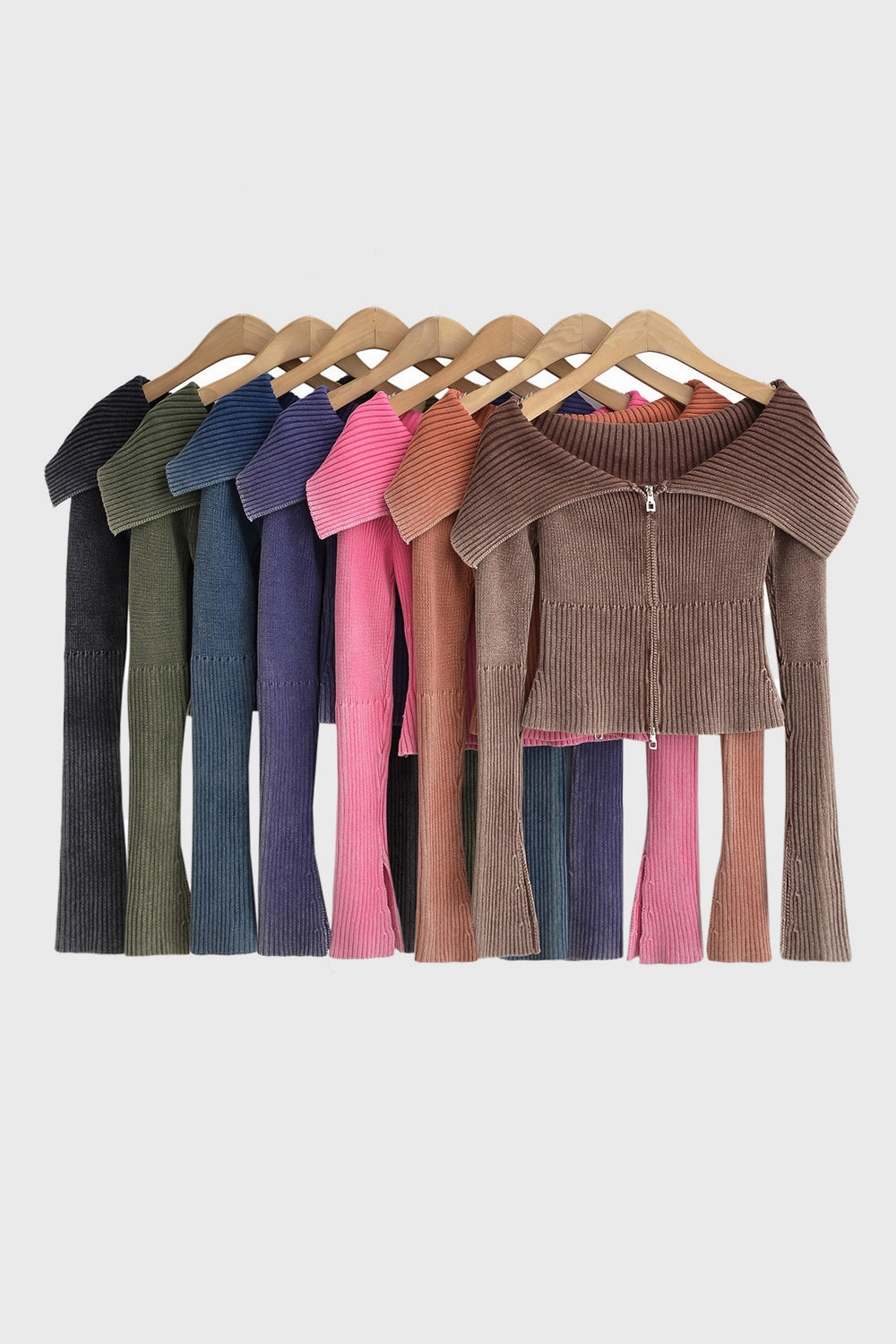 Special Offer Inside Hot Pick of the Day Double Take Ribbed Off-Shoulder Zip Up Long Sleeve Cardigan