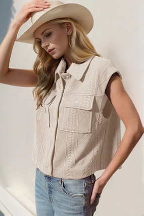 Double Take Snap Down Texture Crop Vest Shop Todays Picks Shop Hot Picks