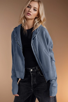Double Take Waffle-Knit Zip Up Long Sleeve Hooded Jacket Grab the Deal Now Limited Offer Alert