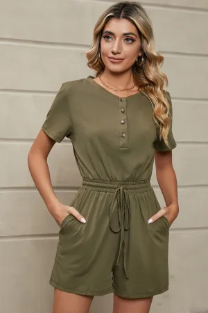 Drawstring Half Button Short Sleeve Romper Shop Todays Picks