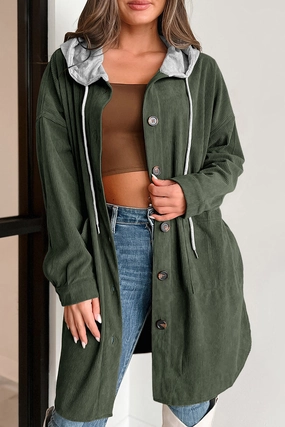 Save Big Online Today Only Discount Alert Drawstring Button Up Long Sleeve Hooded Jacket