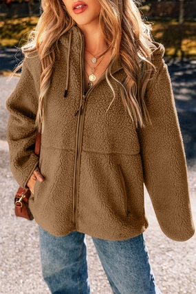 Limited Stock Alert Today Only Hot Pick Drawstring Fleece Zip Up Hooded Jacket
