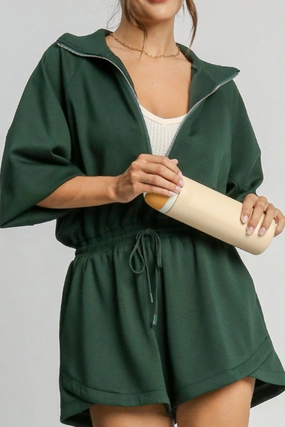 Hot Deal Alert Hot Offer Ending Soon Drawstring Half Zip Long Sleeve Romper