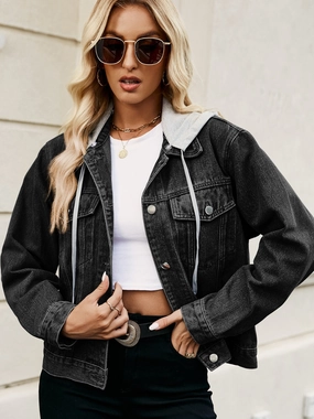 Biggest Savings Now Drawstring Hooded Button Up Denim Jacket