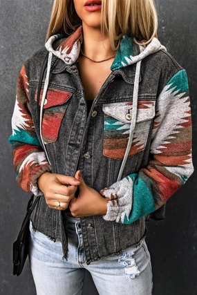 Drawstring Hooded Pocketed Denim Jacket MustHave Clearance