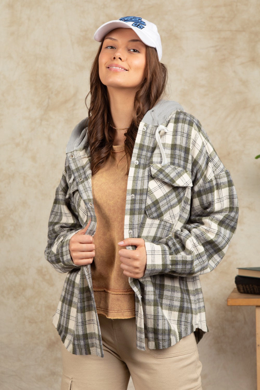 Drawstring Plaid Long Sleeve Hooded Jacket Dont Miss Todays Deal Save More Now