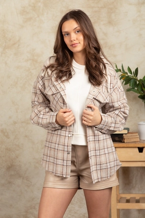 Drawstring Plaid Long Sleeve Hooded Jacket Limited Offer Alert Hot Deals Today